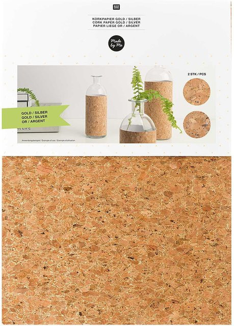 Rico Design Korkpapier selbstklebend DIN A4, 2 Stück, Gold-Silber - Bild 1