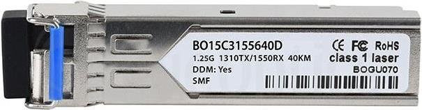 BlueOptics SFP Transceiver BO15C3155640D kompatibel mit Juniper 740-094027, 1000BASE-BX-U Singlemode Fiber, LC-Simplex, TX1310nm/RX1550nm, 40KM, DDM, Farbe: Silber - Bild 1