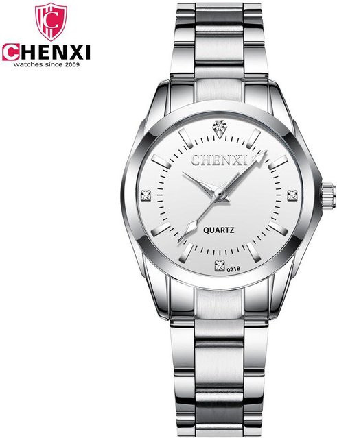 CHENXI Armbanduhr, Quarz, Edelstahl, Silber, Weiß, Damen - Bild 1