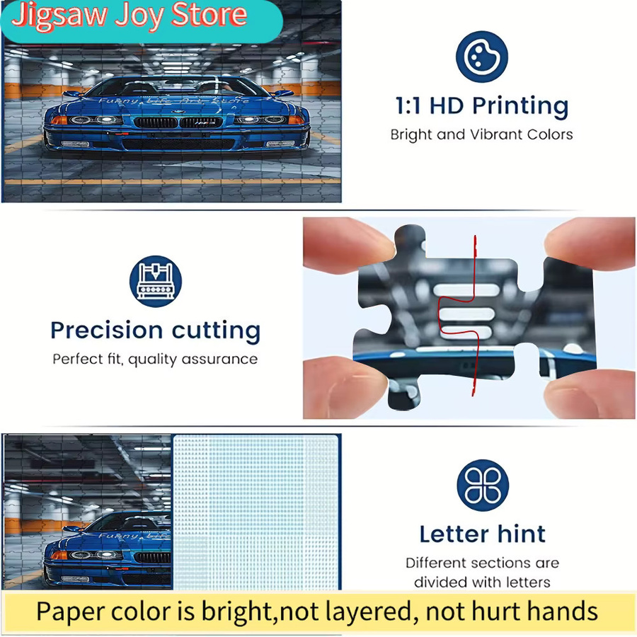 Rastar BMW M3 Sportwagen mit Parkgaragen-Szene, Papier-Puzzle, Blau - Bild 2