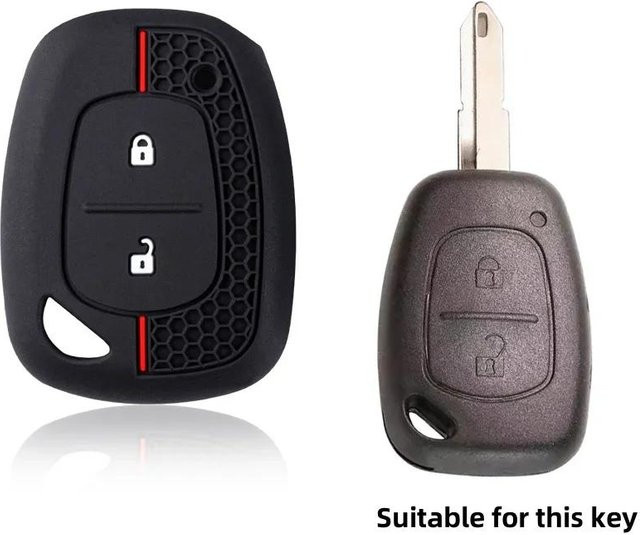 Silikon Autoschlüsselanhänger Hülle für 2 Tasten passend für Renault Kangoo Traffic Master, Opel Vivaro Movano und Nissan Fernbedienung, Farbe: Schwarz - Bild 1