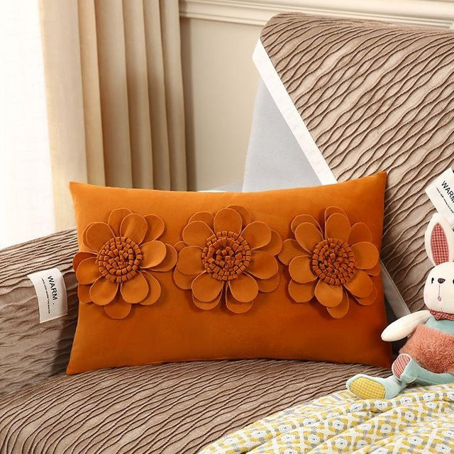 WTEMPO Kissenbezug mit Blumenmuster in Orange, minimalistisches Design, B/H: 50 x 30 cm - Bild 1