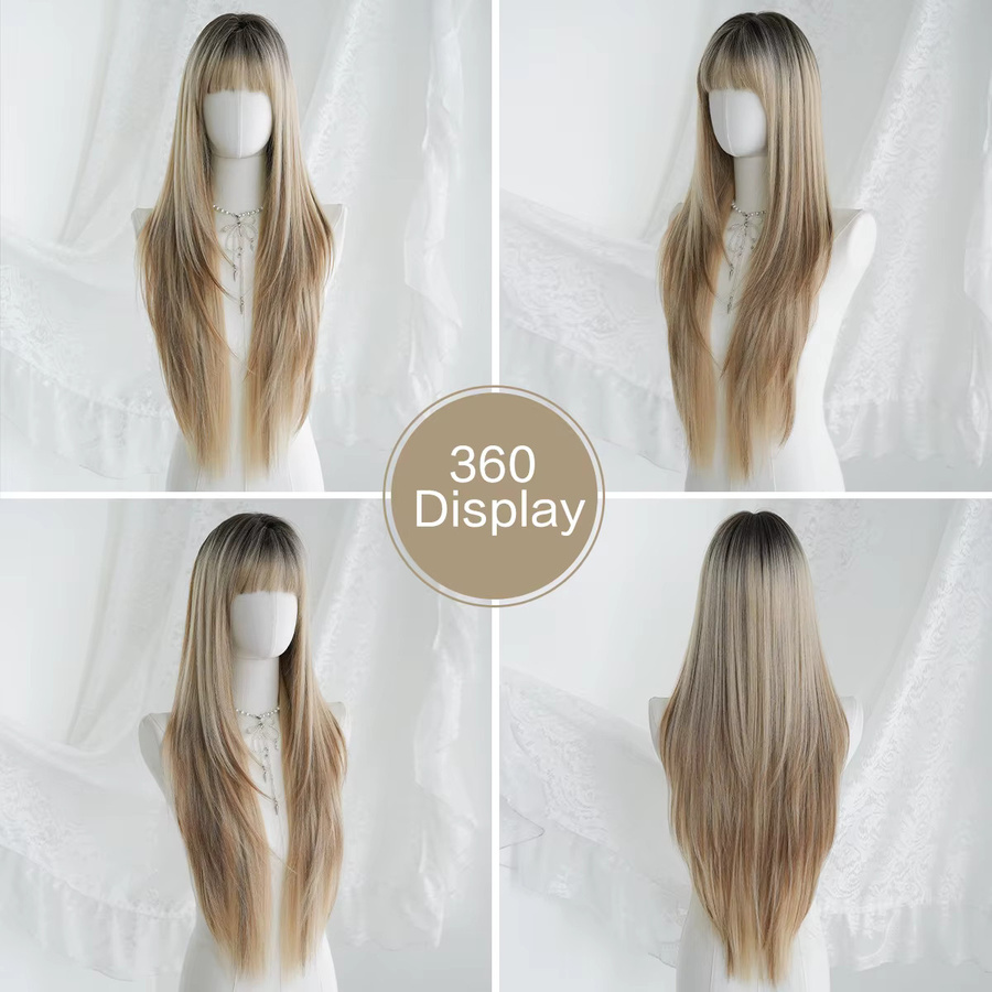7JHH WIGS Perücke für Damen, lange gerade goldbraune Haare, synthetisch - Bild 3