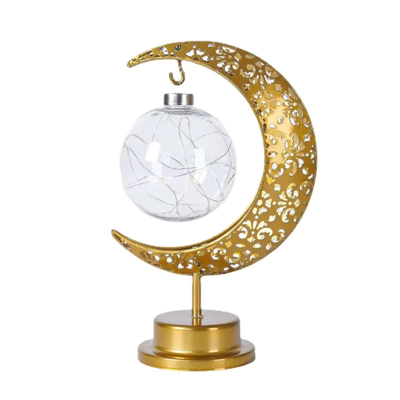 IEEYEEY LED Stern und Mond Kerzenlampe in Gold als orientalische Ramadan Dekoration für Eid Mubarak Nachtlicht - Bild 4