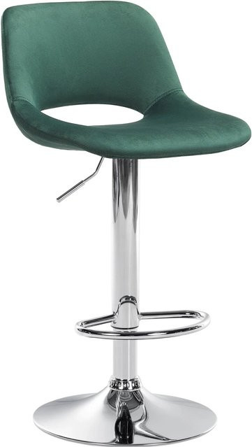 DELUKE Barhocker JAKSON Barstuhl mit Lehne aus grünem Samt und Chromgestell, Höhe: 110 cm, Breite: 46 cm, Tiefe: 42 cm - Bild 1