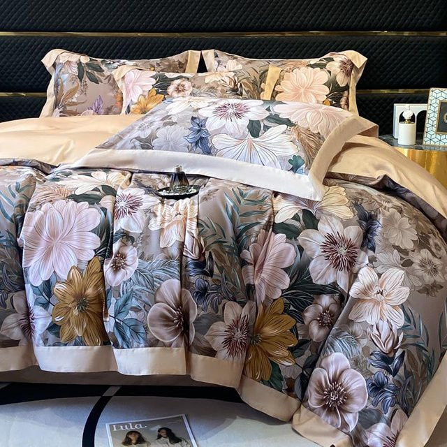 Bin Chi Textiles Bettwäsche-Set mit Blumendruck aus ägyptischer Baumwolle, 4-teilig, Mehrfarbig, B/H: 180 x 200 cm - Bild 1