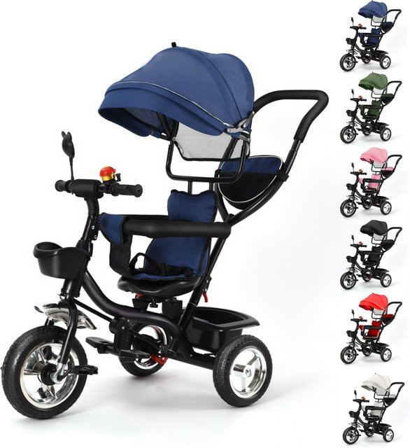 Buggy Dreirad mit Schubstange und drehbarem Sitz für Kinder ab 9 Monaten bis 25 kg inklusive Getränkehalter und Sonnenschutz in Rot oder Blau - Bild 1