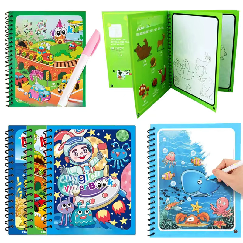 ZYF Magisches Wasser-Zeichenbuch, buntes Montessori, wiederverwendbares Malbuch mit Wasserpinsel, 1-teiliges Set - Bild 4