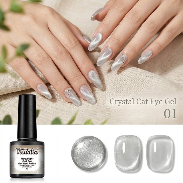 Visuatia Crystal Moonlight Cat Eye Nagellack, silberweiß, schimmernd - Bild 1