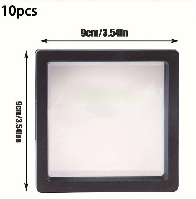 10er Set SZGTQ-001 3D-Schutzhüllen mit schwebendem Rahmen für Schmuck und Medaillen, Schwarz und Transparent, B/T/H: 9 x 9 x 2 cm - Bild 1