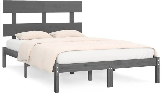 vidaXL Massivholzbett aus Kiefernholz in Grau mit rustikaler Optik, B/T: 200 x 200 cm - Bild 1