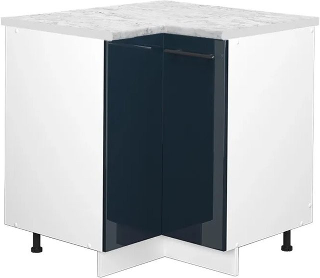 Vicco Eckunterschrank Fame-Line Dunkelblau Hochglanz Weiß Marmor B: 80,5 cm, H: 82 cm, T: 47,35 cm - Bild 1