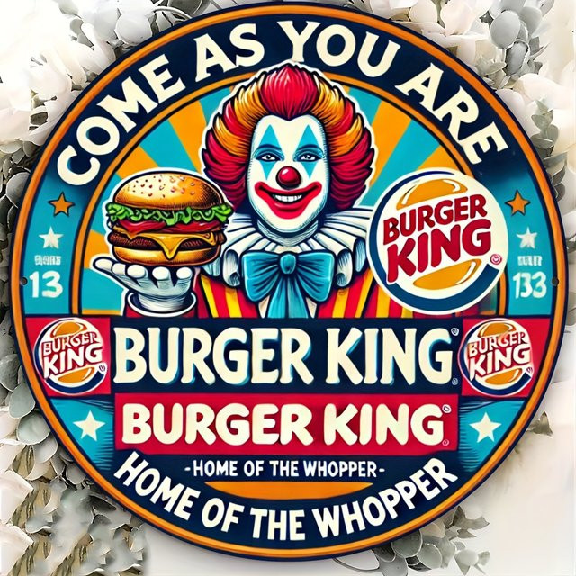 Burger King Retro-Clown-Maske Wandkunst in Mehrfarbig für Restaurants und Cafés - Bild 1