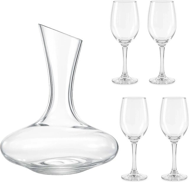 Relaxdays Weinglas-Set aus Glas mit Dekanter, 5-teilig, transparent, spülmaschinengeeignet - Bild 1