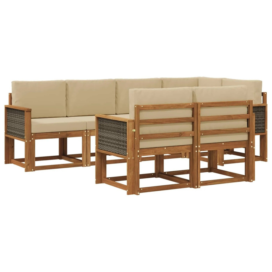 vidaXL Outdoor-Sofagarnitur in L-Form aus Akazienholz mit 7 Kissen, Beige und Braun - Bild 2