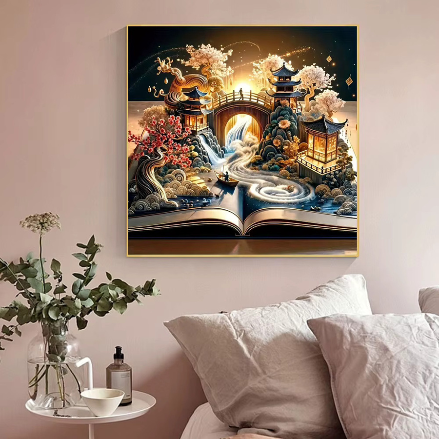 Huacan 5D-Diamantgemälde Landschaft mit Boot, Fluss und Wasserfall, Mehrfarbig, B/H: 20 x 20 cm - Bild 3