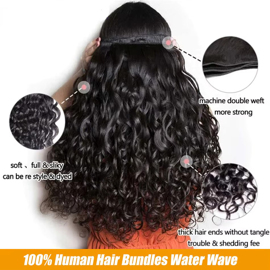Newmi Wasser Welle Extensions, 12A Brasilianische Remy, 100% Menschliches Haar, Schwarz - Bild 3
