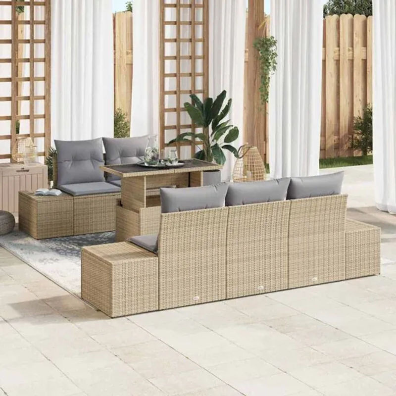 Vidaxl Garten-Sofa-Set aus 6 Teilen aus Polyrattan in Beige und Grau, Loungemöbel mit Maßen B: 100 cm, T: 55 cm, H: 73 cm - Bild 1
