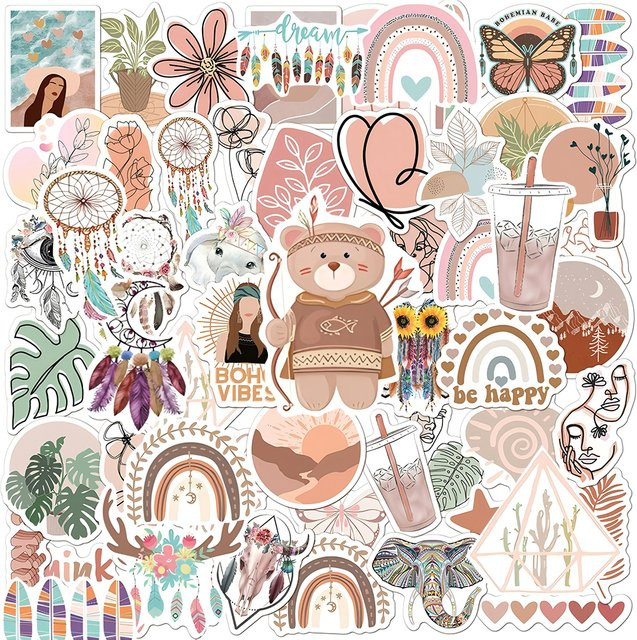Rspctou Vintage Cartoon Aufkleber im Boho-Stil, bunte abstrakte Dekorationsaufkleber aus Papier für Schreibwaren, Telefon und Koffer - Bild 1