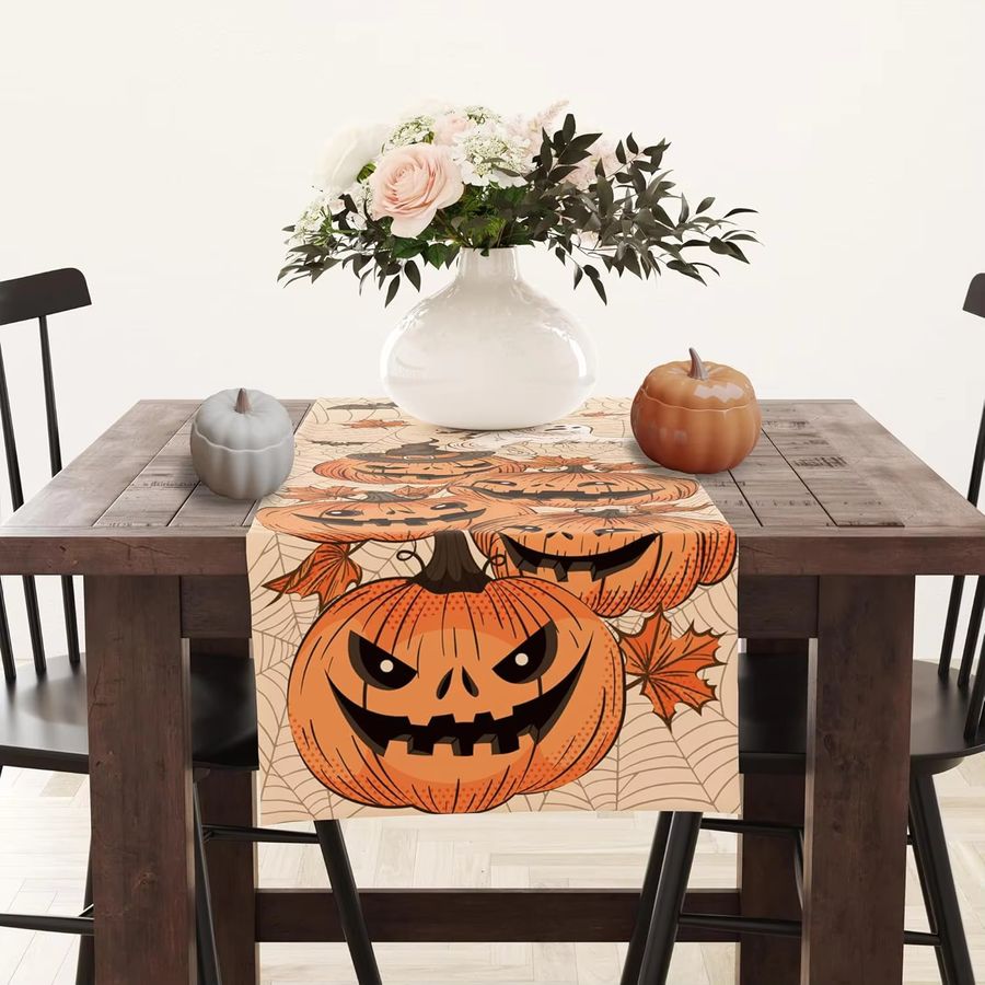 VIKAMA Tischläufer mit Herbst-Motiv Kürbis und Blättern für Thanksgiving und Dekoration - Bild 3