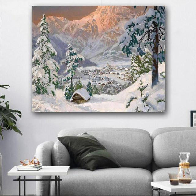 FIYO Diamantmalerei Schnee Landschaft als DIY Diamond Painting Set, Farbe: Grau/Mehrfarbig, B/H: 30 x 20 cm - Bild 1