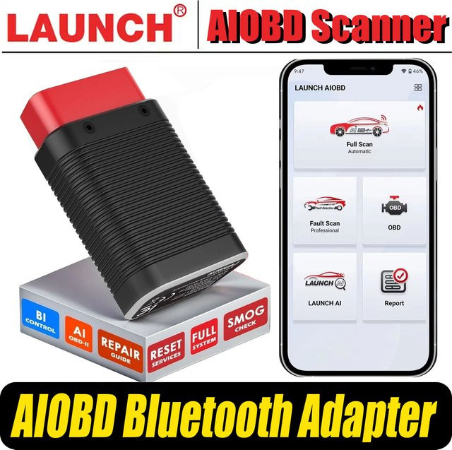LAUNCH AIOBD Bluetooth OBD2 Diagnosegerät für Automobile mit Vollsystem-Funktion, kompatibel mit Android und iOS, Schwarz - Bild 1