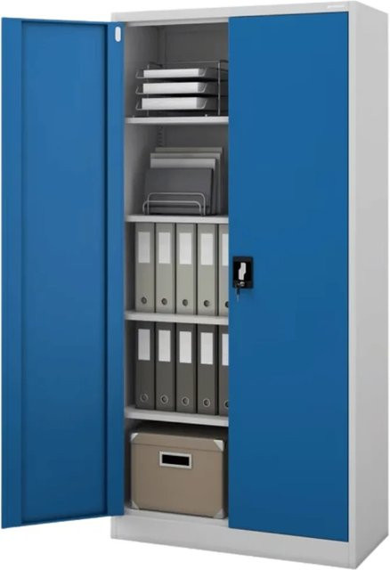 DELUKE Aktenschrank aus Metall mit Flügeltüren und Schloss, Grau-Blau, H x B x T: 195 x 90 x 40 cm - Bild 1
