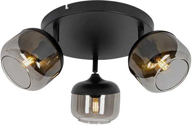 QAZQA Design Deckenlampe Kyan Rund mit 3 Flammig, Schwarz und Gold mit Rauchglas, dimmbar - Bild 1