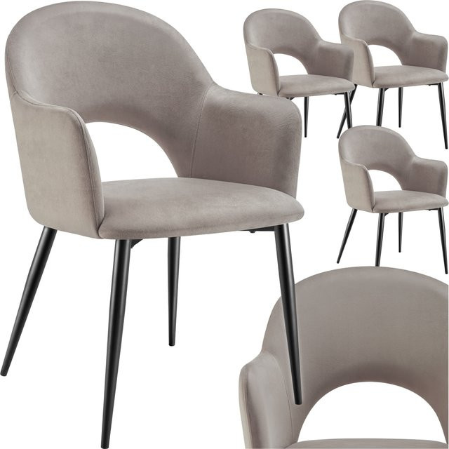 tectake Armlehnstühle Sachel Set 4er Pack in Samtoptik Taupe mit Stahlbeinen B/T/H: 57 x 61,5 x 87,5 cm - Bild 2