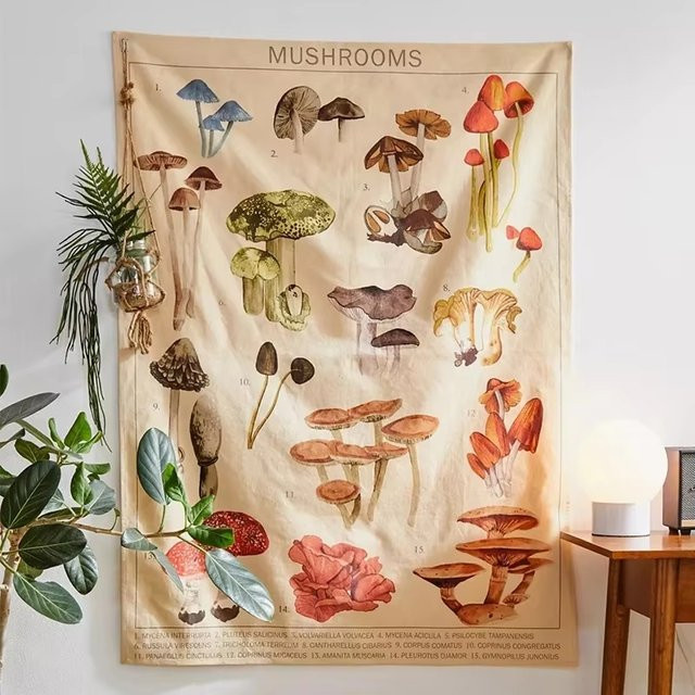 VIKAMA Pilzführer Wandteppich im koreanischen Stil, floraler Wandbehang in Multicolour, B/H: 60 x 40 cm - Bild 1