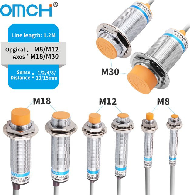 OMCH Induktiver Näherungsschalter Sensor in Silber, verschiedene Erkennungsabstände, NPN PNP NO NC DC 3-Draht 6-36 V, M8 M12 M18 M30 - Bild 1