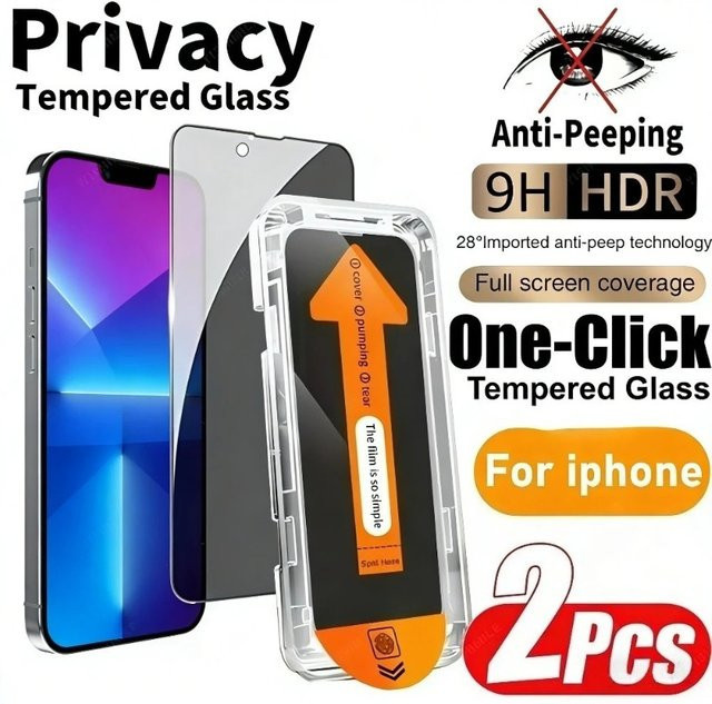ZMZE 2er-Pack Anti-Spionage Displayschutzfolie aus Glas für iPhone 17 16 15 14 13 12 11 Pro Max Plus XR XS mit Ein-Klick-Installation, transparent - Bild 1
