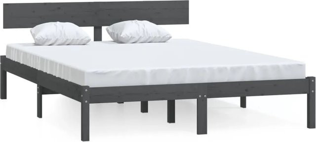 vidaXL Massivholzbett aus Kiefer in Grau, Modernes Bettgestell für Erwachsene, B/T/H: 206,5 x 200 x 185,5 cm - Bild 1