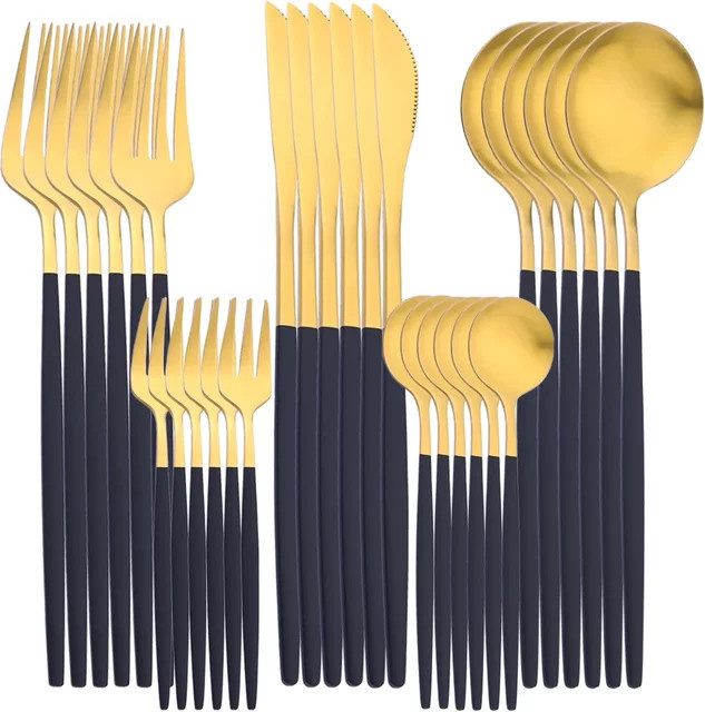 30-teiliges Besteckset AJOYOUS aus Edelstahl in Matt Gold mit Messern, Gabeln und Löffeln - Bild 1