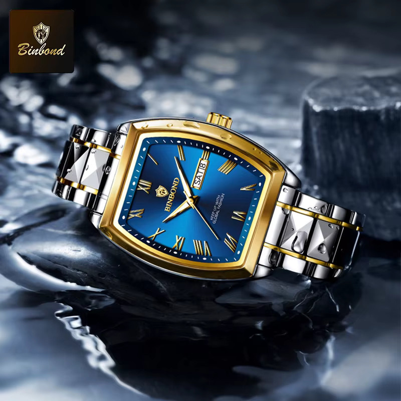 Binbond Armbanduhr Edelstahl, Gold, Quarz, Herren - Bild 4