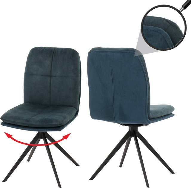 2er-Set MCW Esszimmerstühle M68 in Blau mit Stoffbezug und drehbarer Funktion - Bild 1