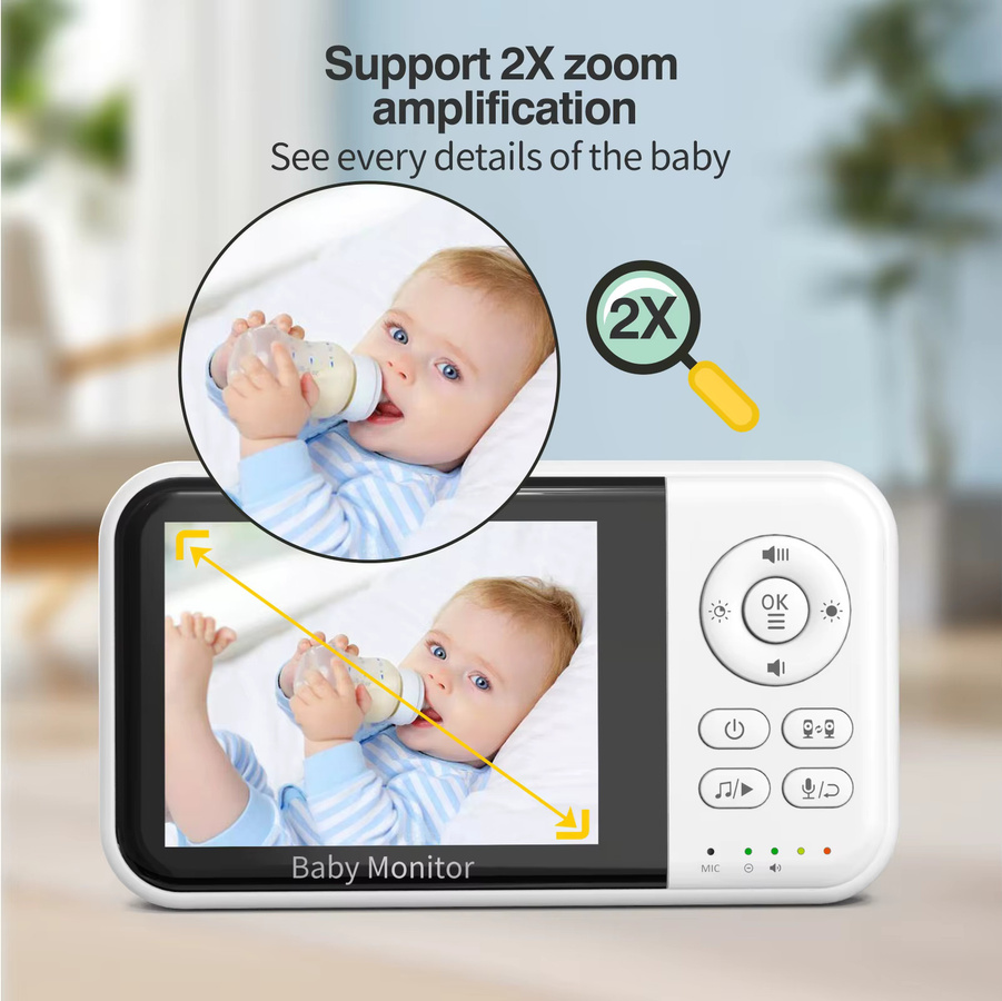 MBOSS Babyphone mit Kamera und 3,2-Zoll-Bildschirm in Weiß mit Nachtsicht, 2-Wege-Audio, Temperatursensor und 2-fachem Zoom - Bild 4