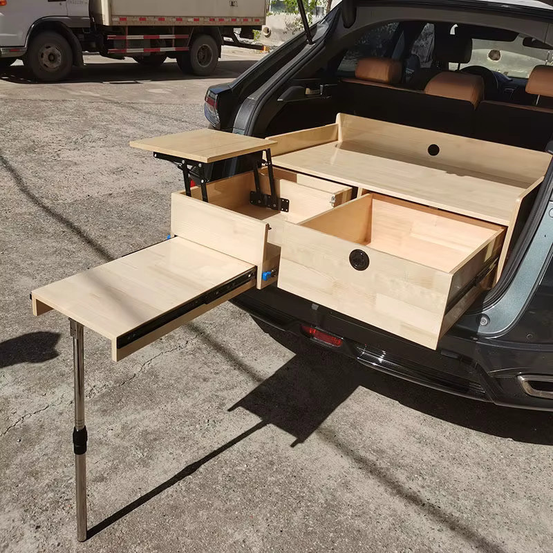 Ausziehbare Werkbank und Auto-Aufbewahrungsregal als klappbarer Picknicktisch in Beige - Bild 2