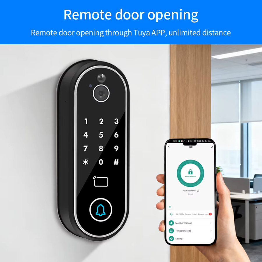 LUCKING DOOR WLAN Video-Gegensprechanlage mit Bewegungserkennung und Tuya App Unterstützung, Türöffnung per Fernbedienung, RFID-Karte oder NFC in Schwarz - Bild 3