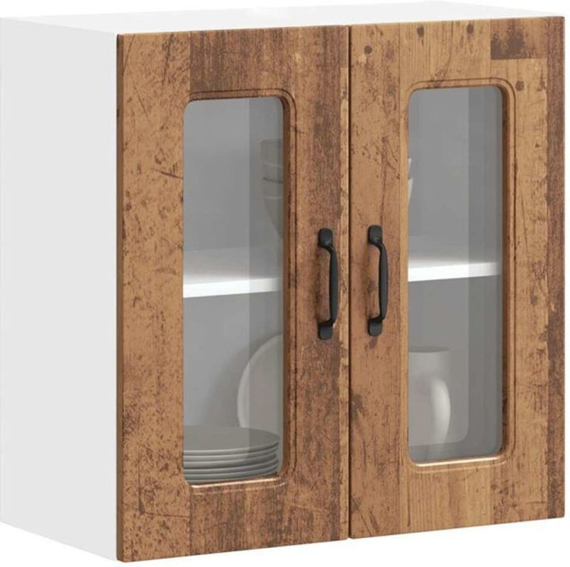 Vidaxl Küchen-Hängeschrank Kalmar mit Glastür in Braun in Altholz-Optik im Landhaus- und Skandinavischen Stil - Bild 1