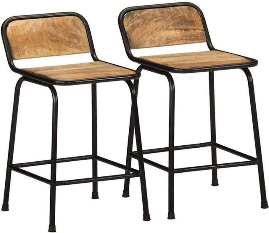 2er Set Barhocker Vidaxl aus Mango Massivholz und Metall im Industrial Design, B/T/H: 46 x 35,5 x 70 cm - Bild 1