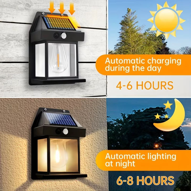 ESMARTER Solar Wandleuchte mit Bewegungssensor und Edison-LED-Filament in Schwarz für Garten und Innenhof - Bild 2