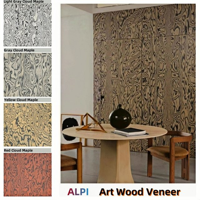 ALPI Art Wood Veneer Sheets mit abstraktem Muster in Gelb für Möbel und Wandpaneele, B: 58 cm, L: 250 cm, Stärke: 0,3-0,5 mm - Bild 1