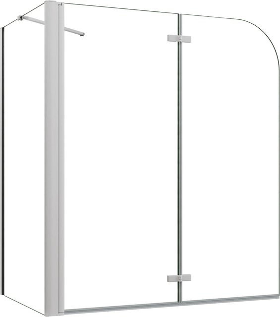AICA Badewannenaufsatz Duschabtrennung aus Nano-ESG Glas in Weiß und Transparent, 2-teilig mit Faltwand und Seitenteil, Breite: 100 cm, Höhe: 140 cm, Glasstärke: 6 mm - Bild 1