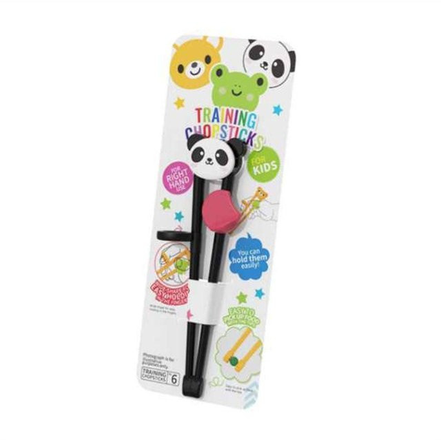 Binchi Outdoor Equipment Lern-Essstäbchen für Babys aus Silikon und Kunststoff, BPA-frei, Schwarz, mit Cartoon-Motiven Bär, Panda und Frosch - Bild 1