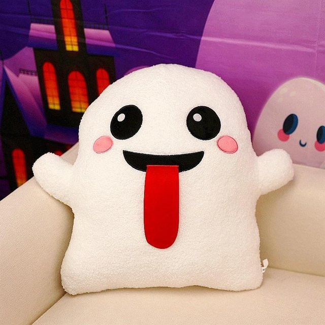 Yiran Toy Kawaii Halloween Plüschkissen Geist und Kürbis in Weiß, Durchmesser: 40 cm - Bild 1