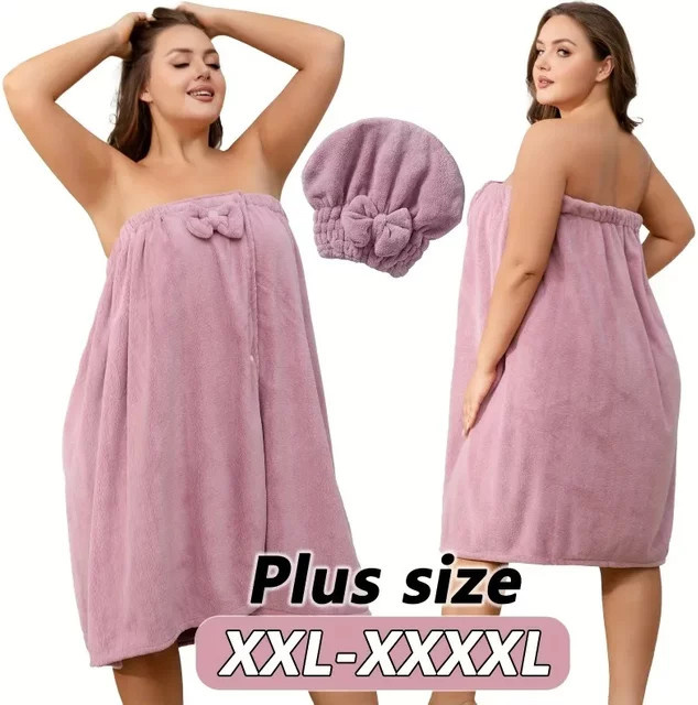 CH CACILLO Bademantel-Kleid in Übergröße mit Haarhandtuch, saugfähiges Wickel-Badekleid aus Korallen-Fleece in Purple - Bild 1