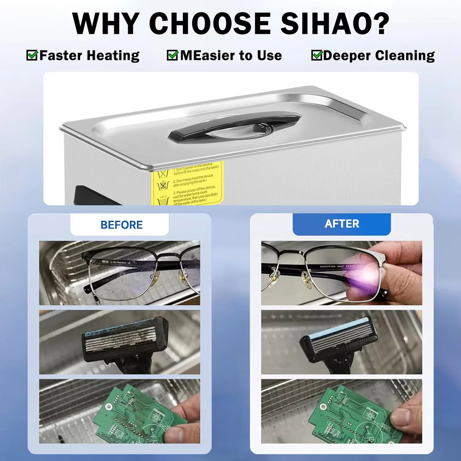 Sihao Digitaler Ultraschallreiniger aus Edelstahl mit Heizung und Timer, Farbe: Silber - Bild 4
