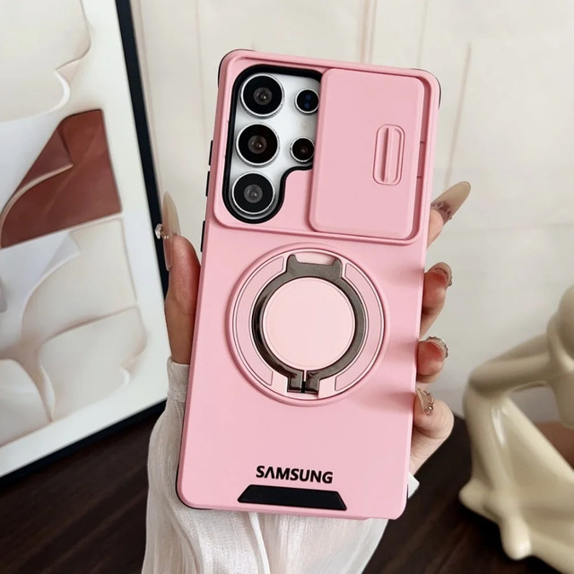 Magnetische Schutzhülle mit Kameraschutz und Ständerfunktion für Samsung S26 Ultra Plus, S25 Ultra und S24 FE, MagSafe kompatibel, Farbe: Orange - Bild 1