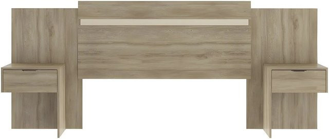 Vente-unique Bettkopfteil Parati aus Massivholz Eiche in Beige mit integrierten Nachttischen und Schubladen - Bild 1